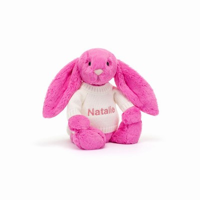 Jellycat Bashful Hot Pink Bunny with Cream Jumper Australia | 306874PCO